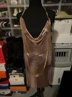 Metallic Rose Gold Chainmail Slip Dress